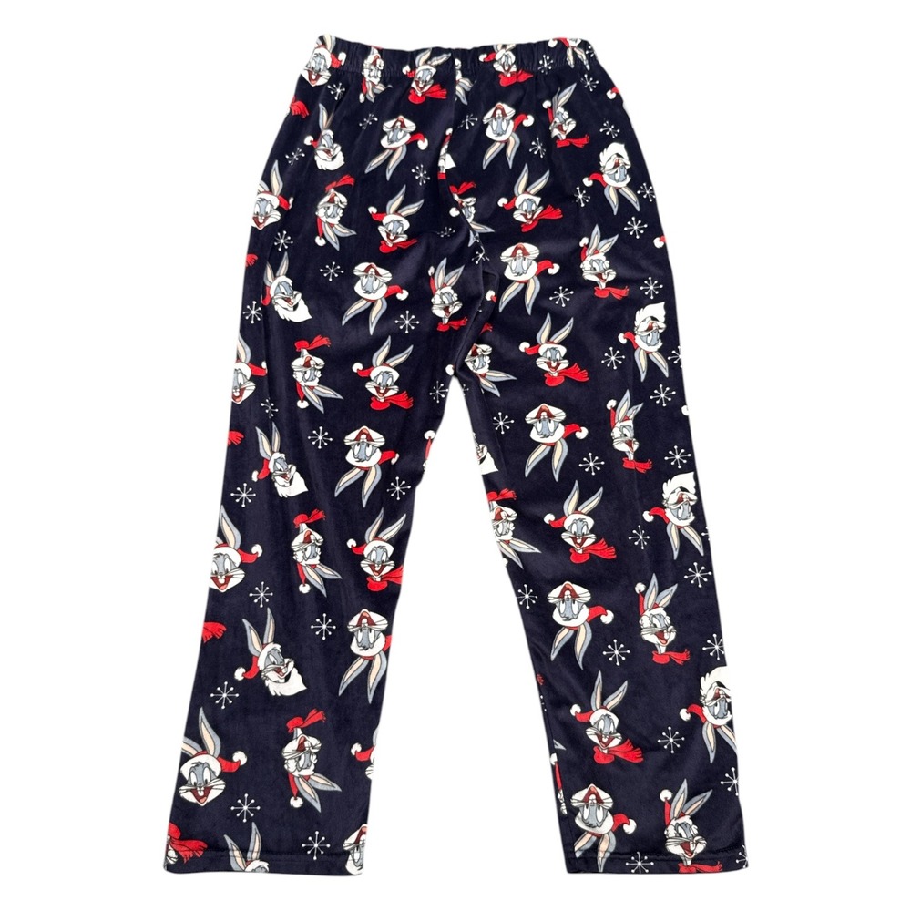 Aeropostale Looney Tunes Bugs Bunny Christmas Fleece Pajama Pants Navy Blue Med